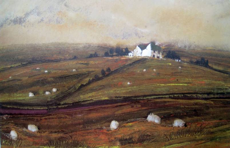 Hill farm: mixed media.