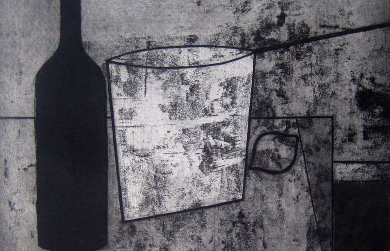 Still life with bottle and lemon