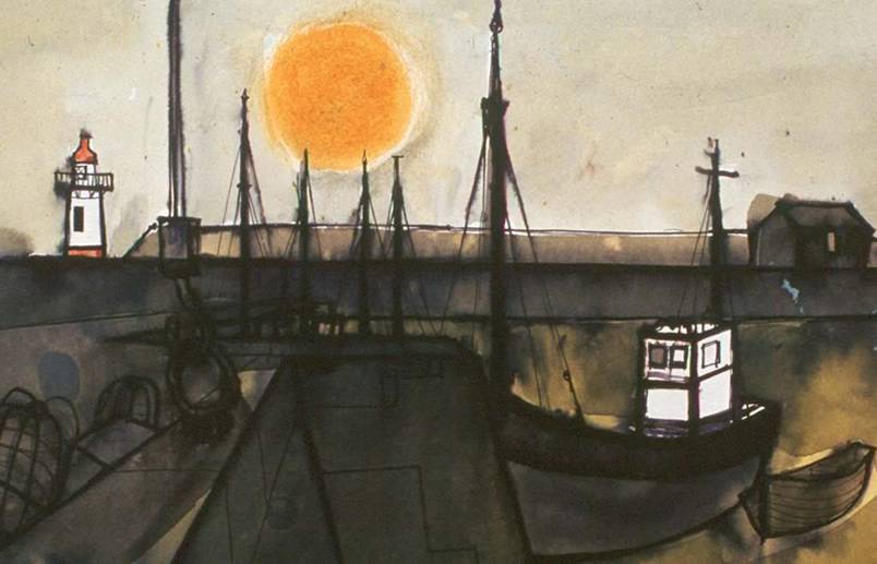 Boat and Sun Whitehaven by Percy Kelly